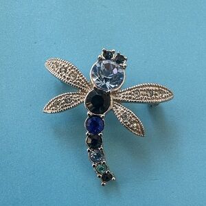 Elegant Silver and Blue Dragonfly Brooch by Avon